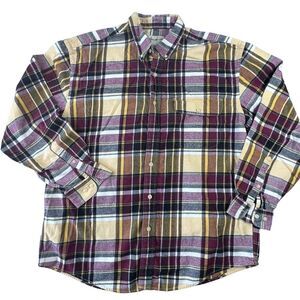 Eddie Bauer Mens Button Down Shirt Size Large Classic Fit Maroon Yellow Gorpcore
